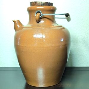 Antique Early 19th Century Brown Glazed Stoneware Syrup Jug Gargoulette W/Handle